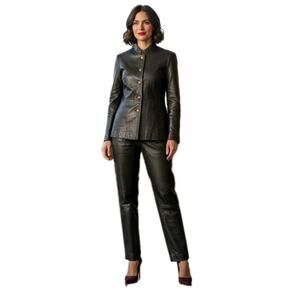 VNT Leather Pantsuit Jacket & Pants Sz 14 Donna Lepore Cocktail Diamond Buttons